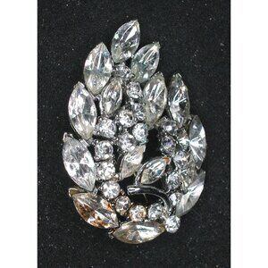 WEISS Rhinestone Leaf Brooch Pin Silver Tone Crystal Jewelry